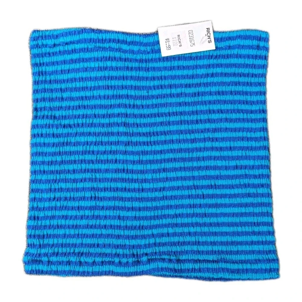 80's Women's Strapless Bandeau Tube‎ Top Striped Smocked Cropped One Size NOS